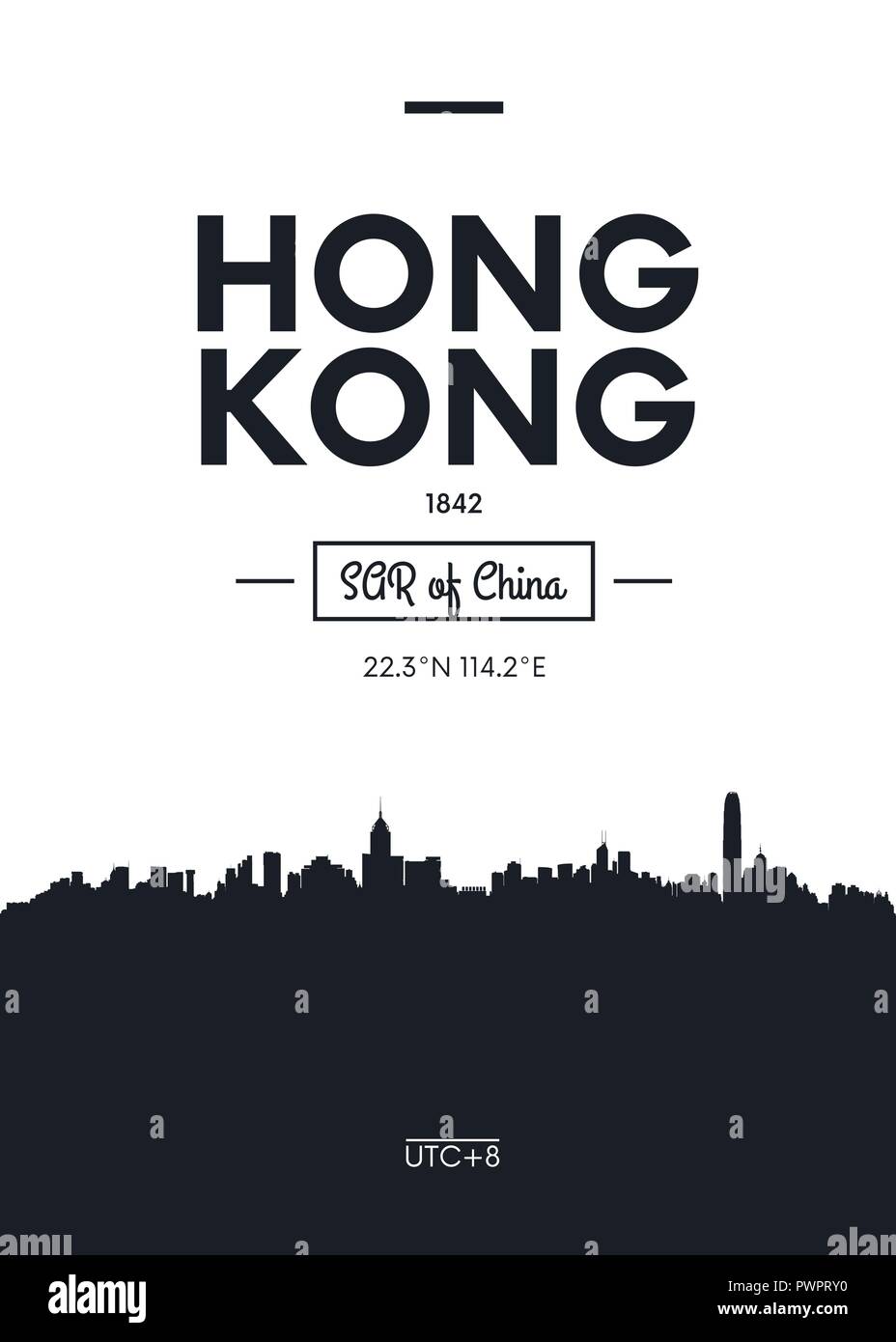 Poster city skyline Hong Kong, Flat style vector illustration interior decoration design Stock Vector