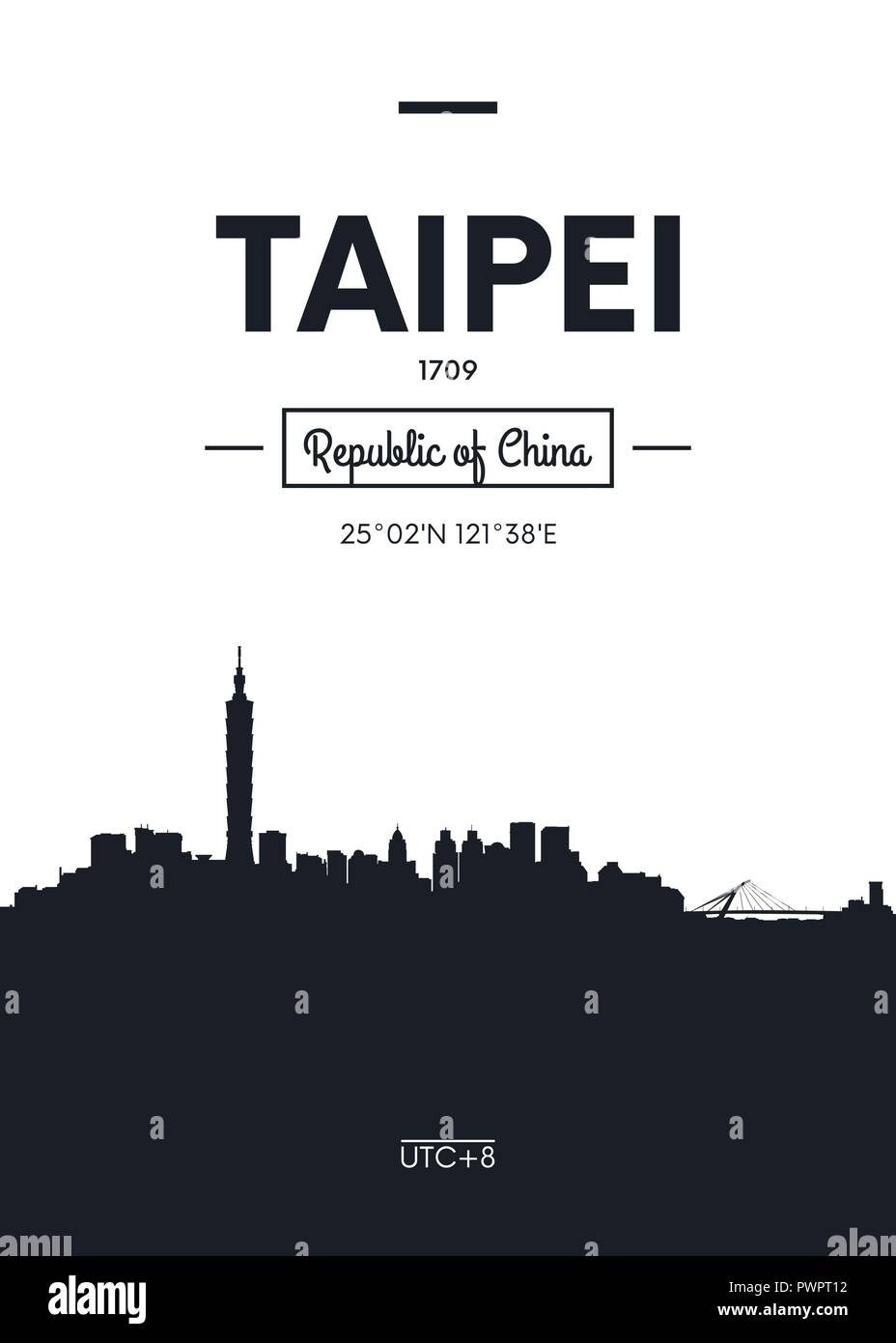 Poster city skyline Taipei, Flat style vector illustration interior decoration design Stock Vector