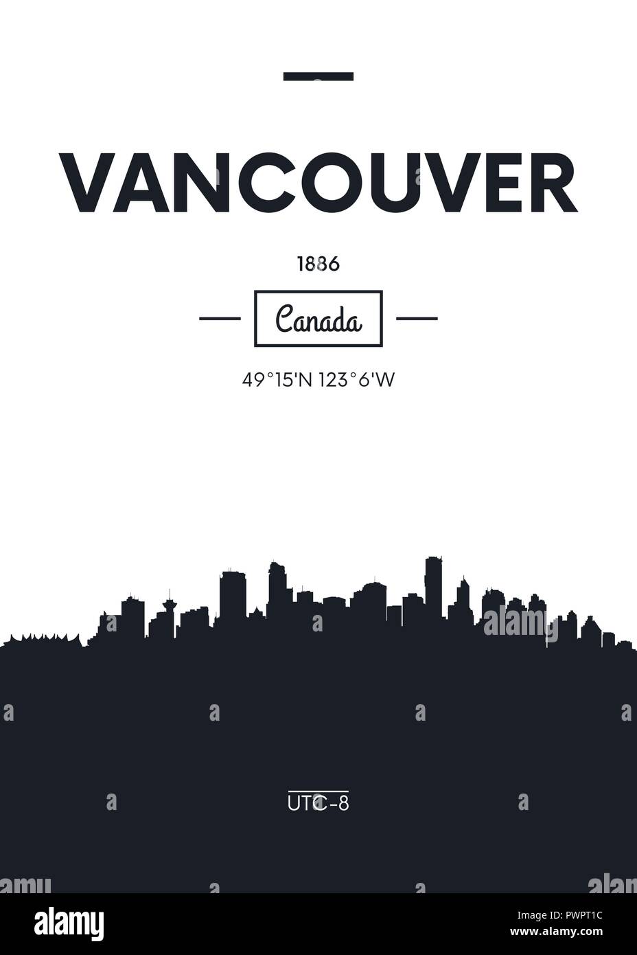 Poster city skyline Vancouver, Flat style vector illustration interior ...