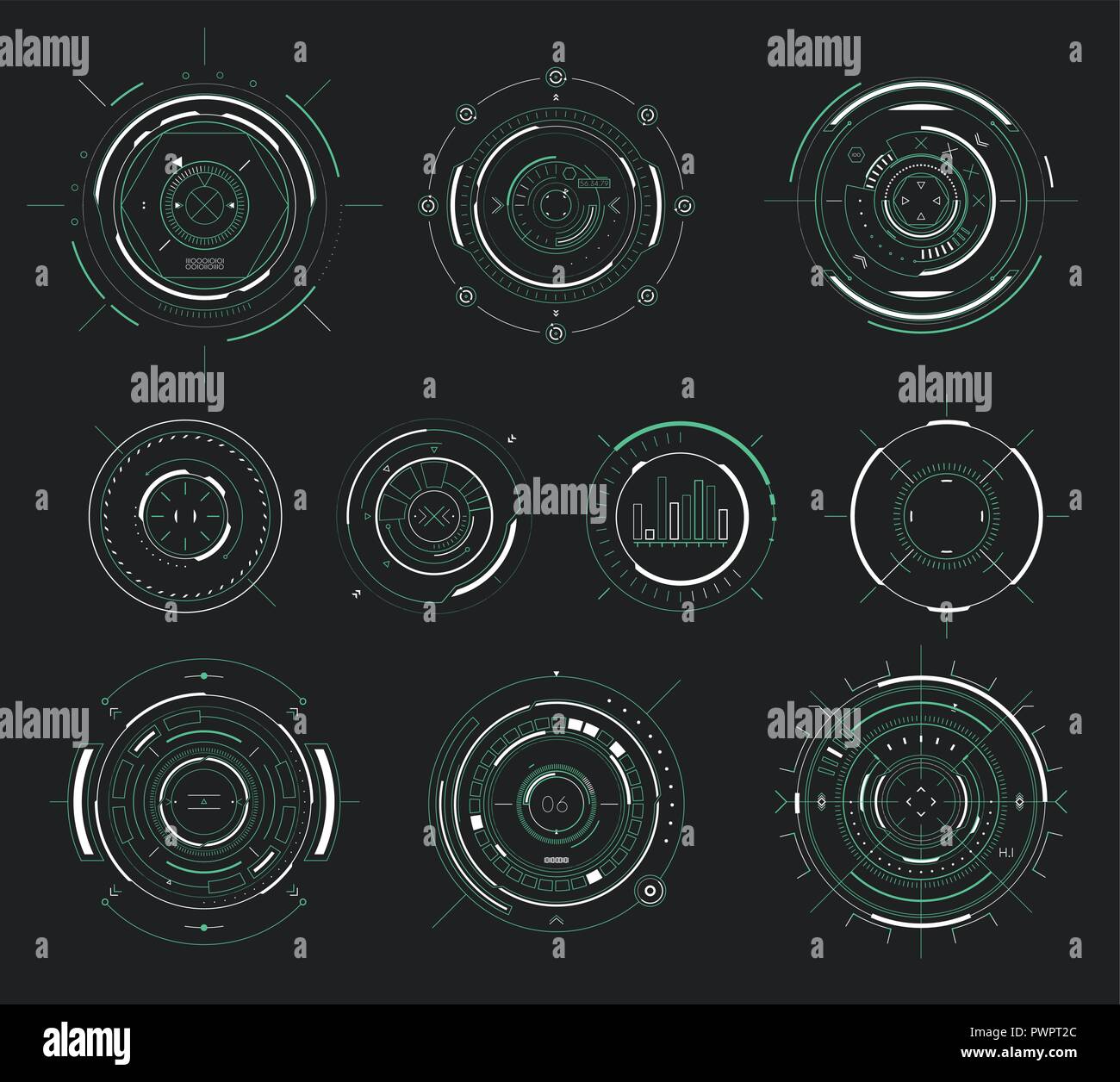 Vector futuristic user interface HUD, sci-fi display circular elements template for your design Stock Vector