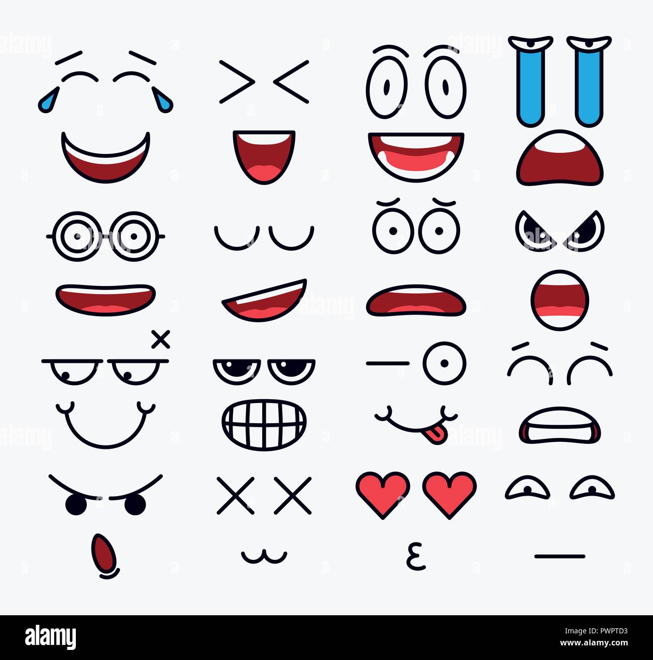 Smile constructor, Different vector elements for emotion design template for your design Stock Vector