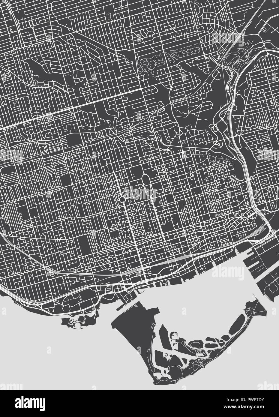Toronto city plan, detailed vector map template for your design Stock Vector