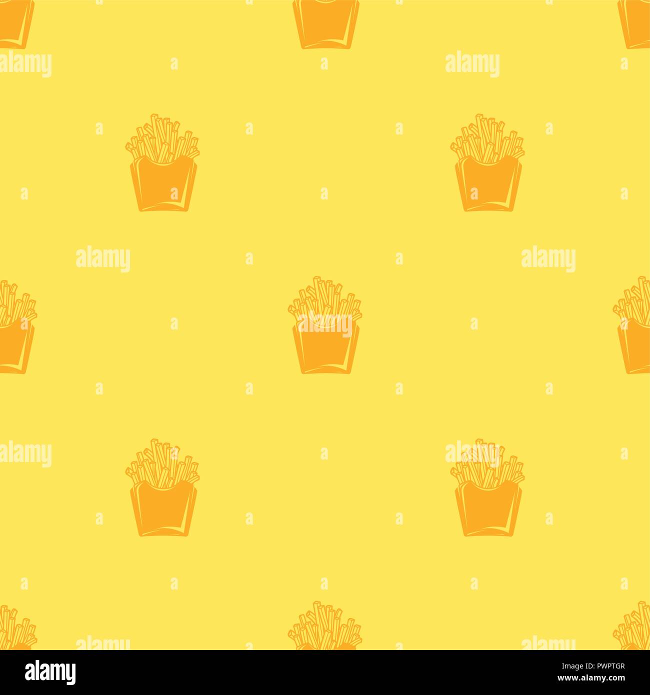 Seamless pattern vector minimalist French fries on yellow background template for your design Stock Vector