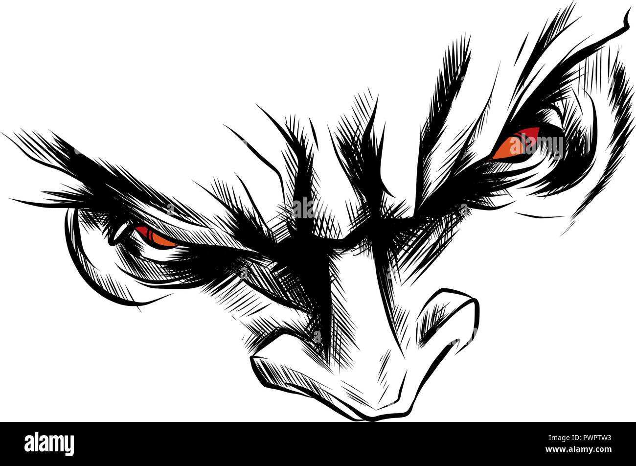 vector face demon with angry red eyes illustration Stock Vector