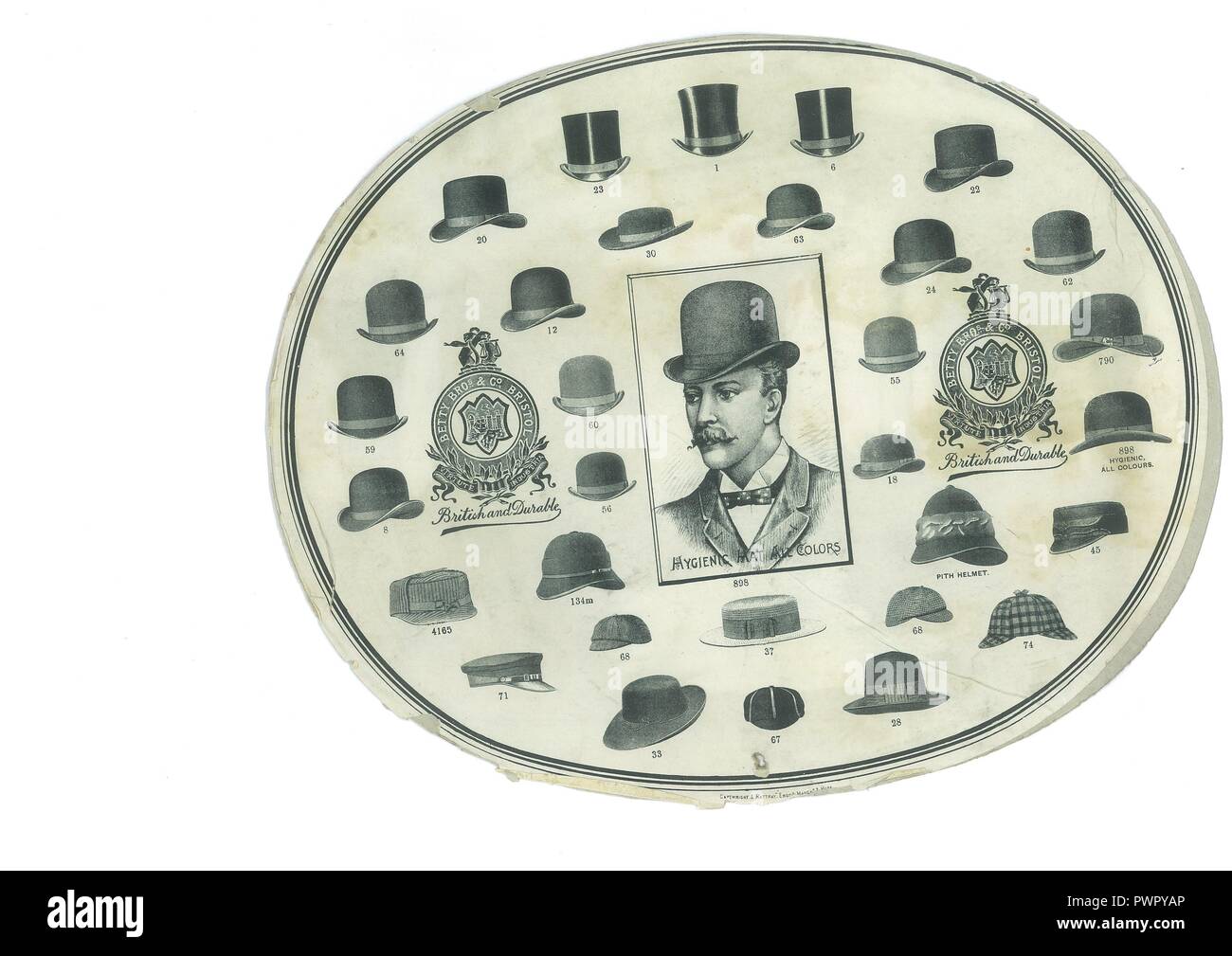 Lining to man's hat box 1885 Stock Photo