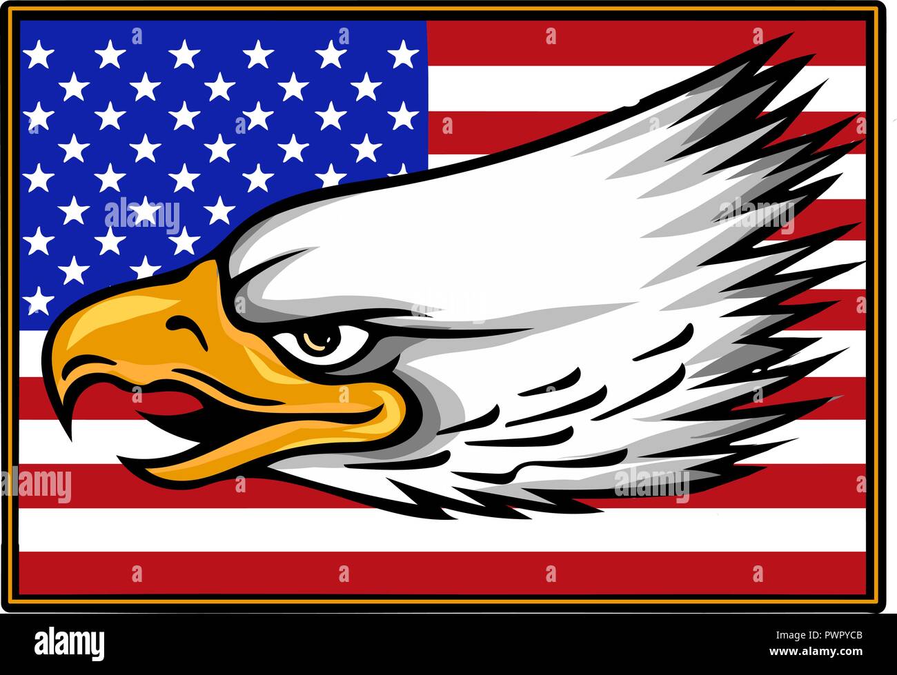 vector illustation American eagle against USA flag and white background. Stock Vector