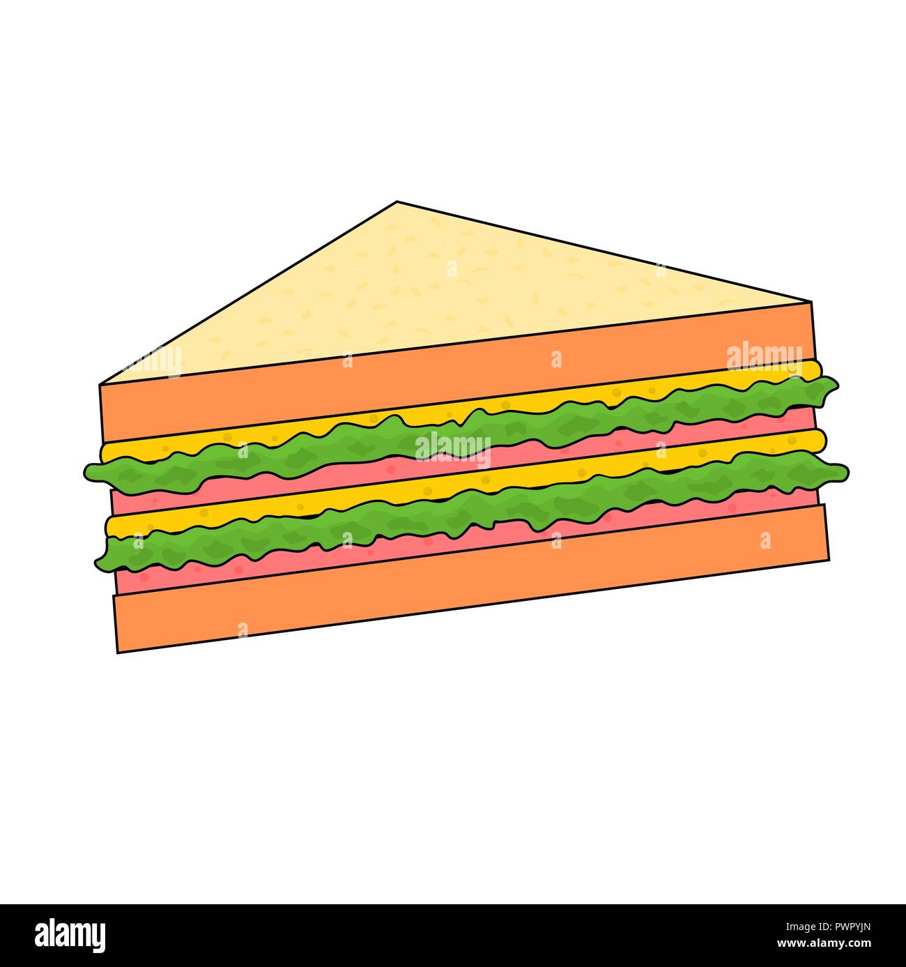Isolated tasty fast food ham sandwich , vector icon Stock Vector