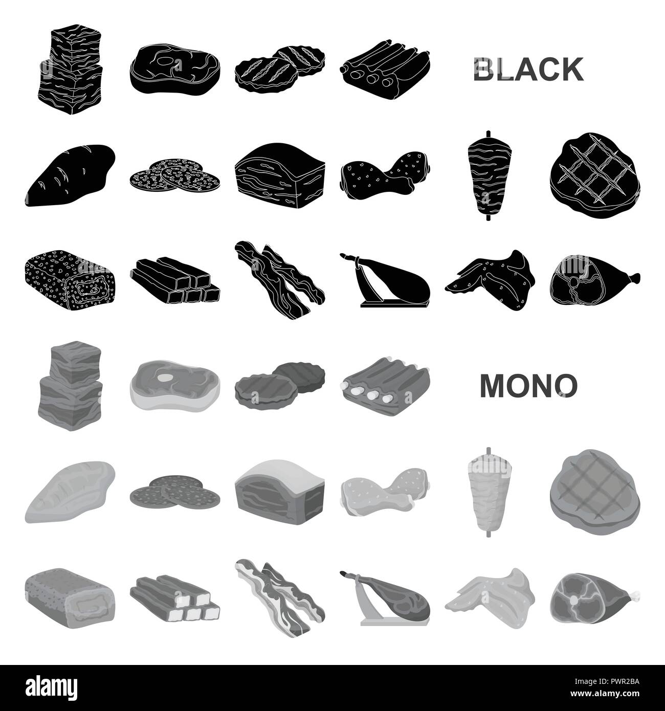 Different meat black icons in set collection for design. Meat product ...