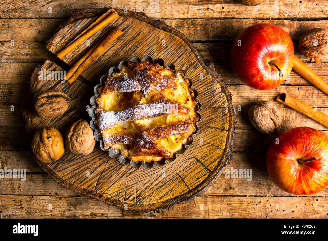 Homemade apple pie with cinnamon on a table Stock Photo