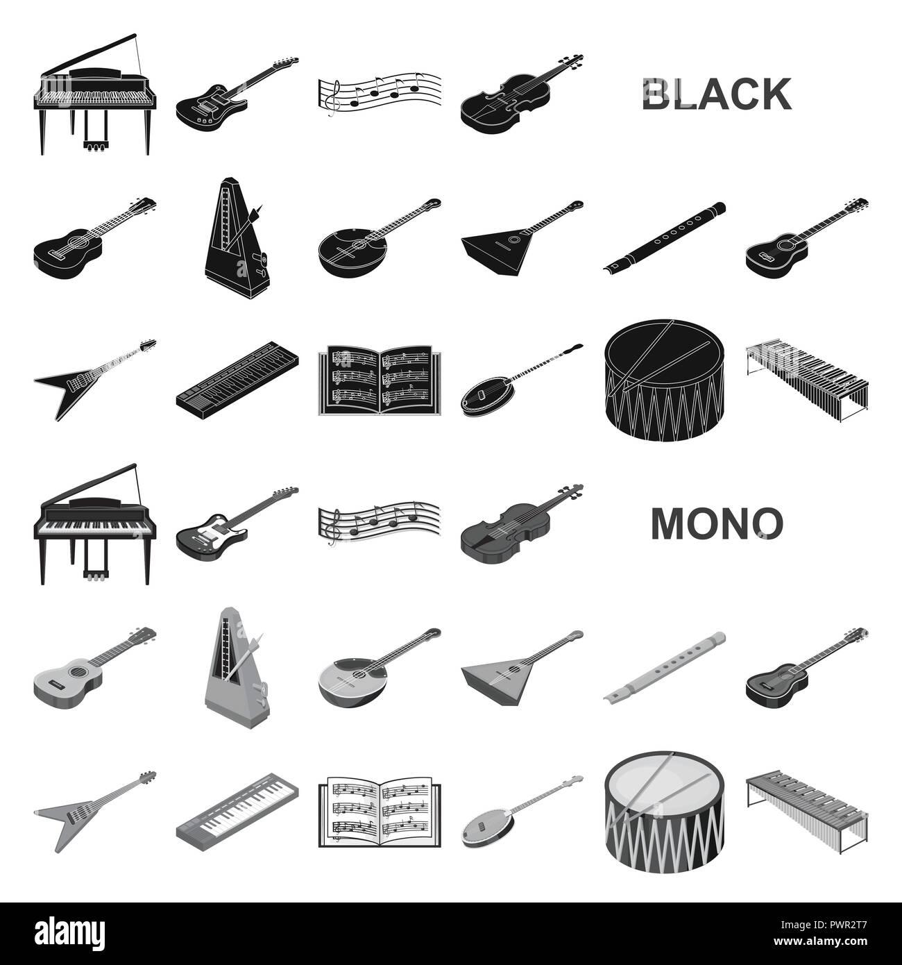 Musical instrument black icons in set collection for design. String and ...