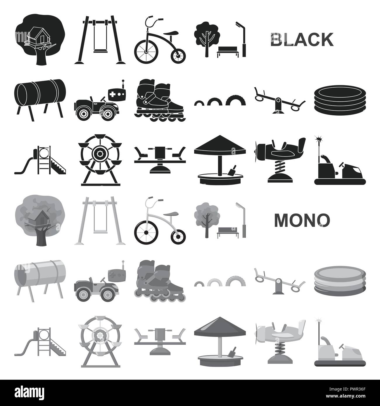Playground, entertainment black icons in set collection for design ...