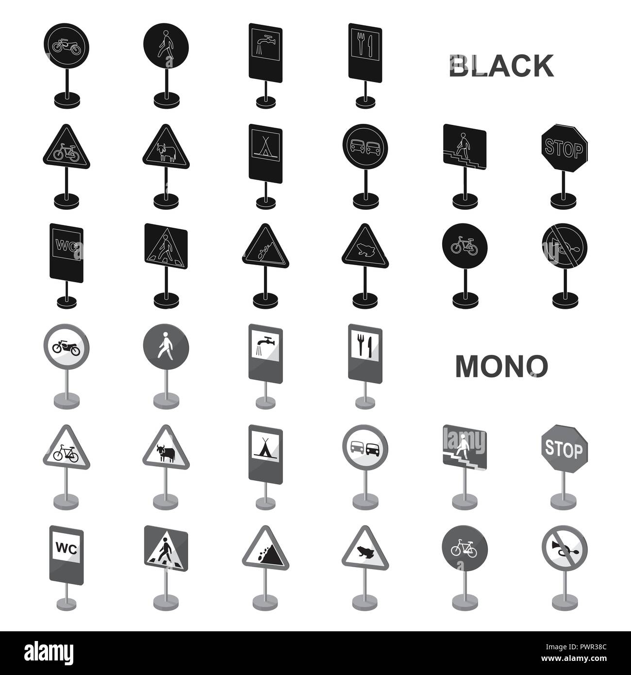 Different types of road signs black icons in set collection for design ...