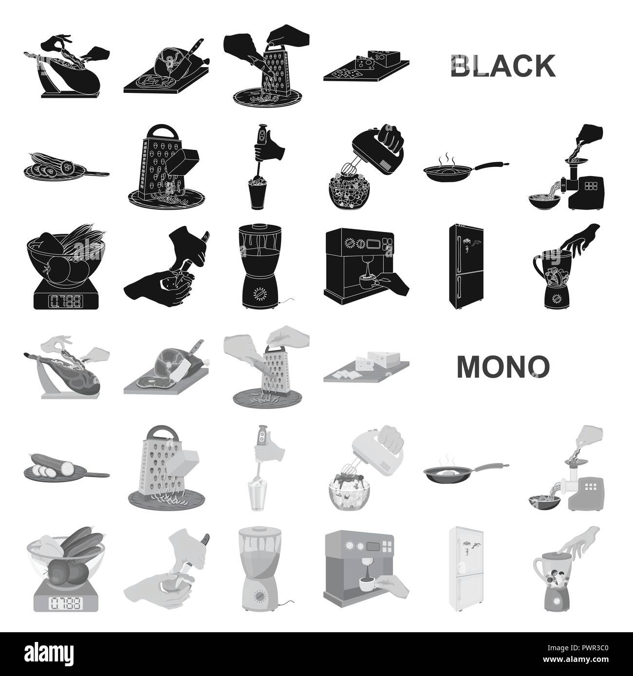 Cooking food black icons in set collection for design. Kitchen ...