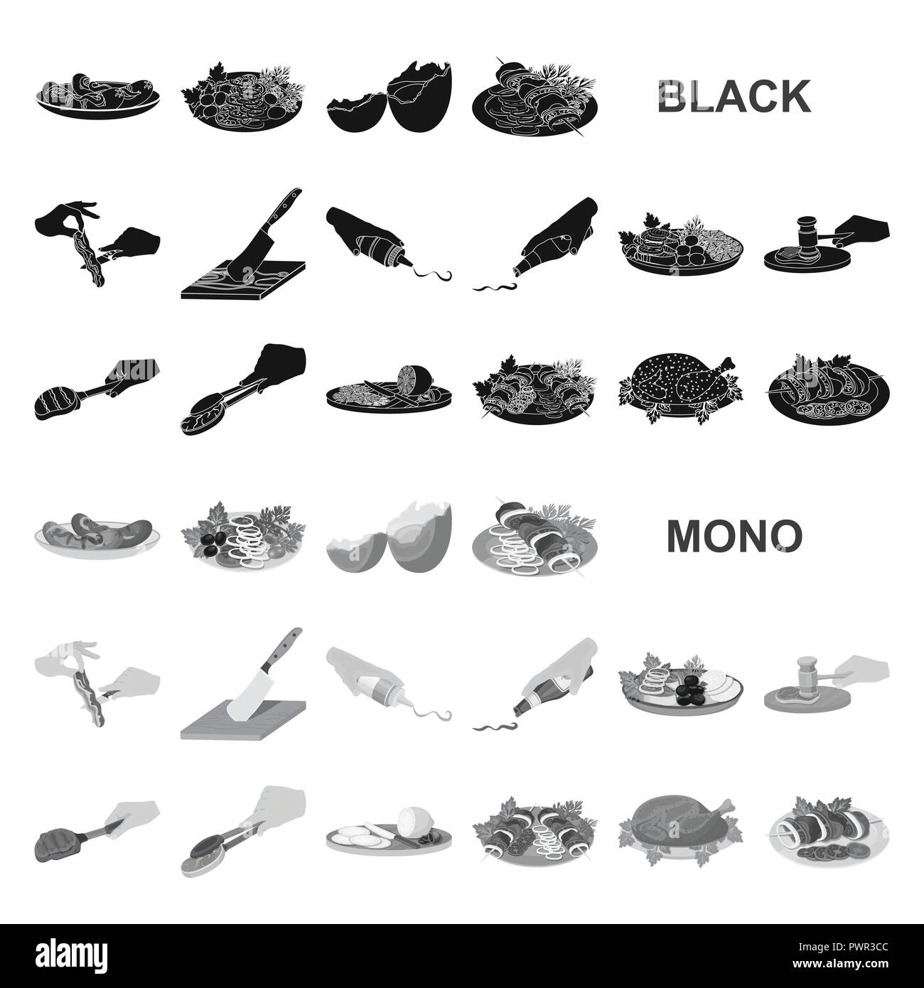 Cooking food black icons in set collection for design. Kitchen ...