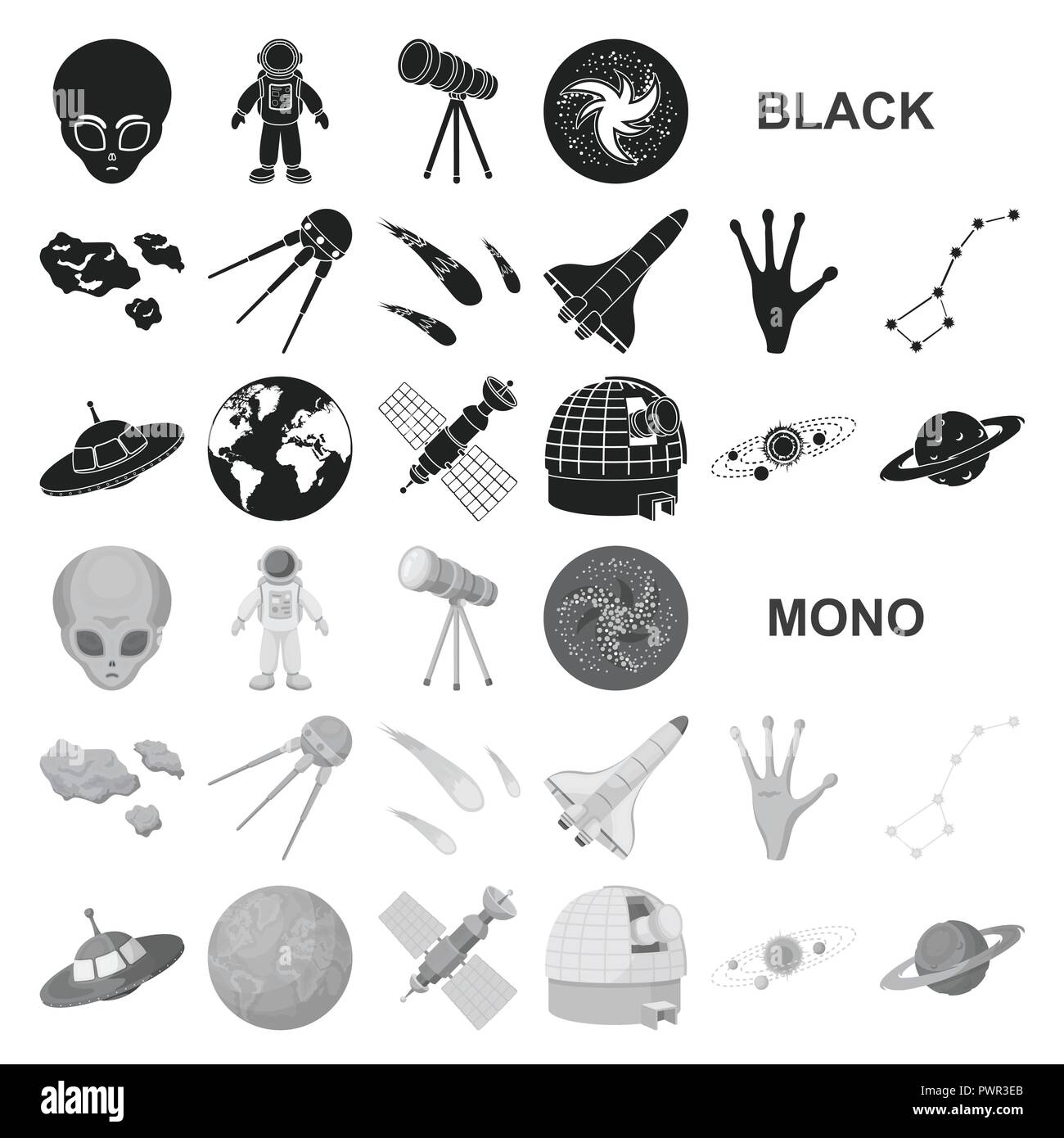 Space technology black icons in set collection for design.Spacecraft ...