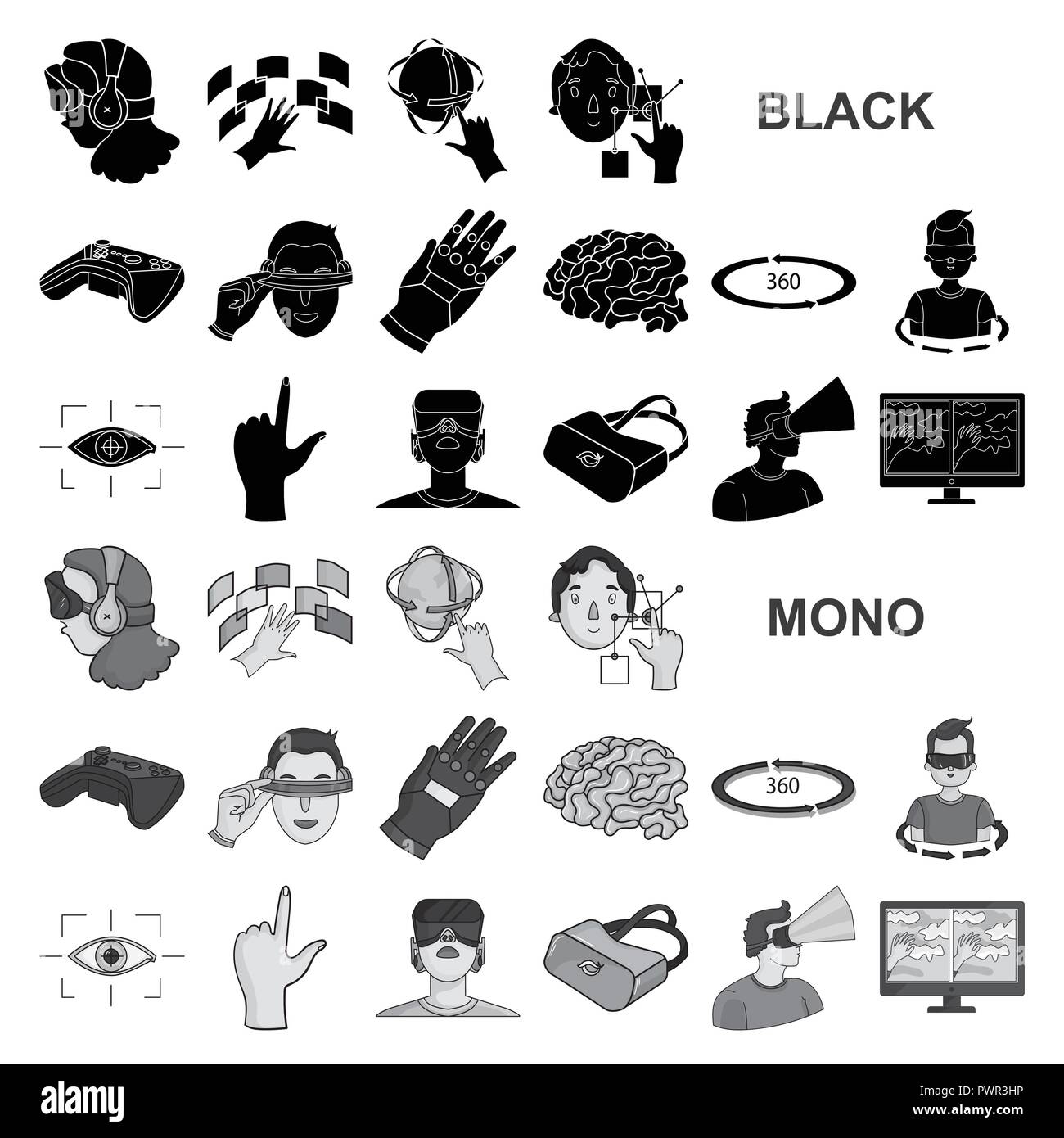 A virtual reality black icons in set collection for design. Modern ...