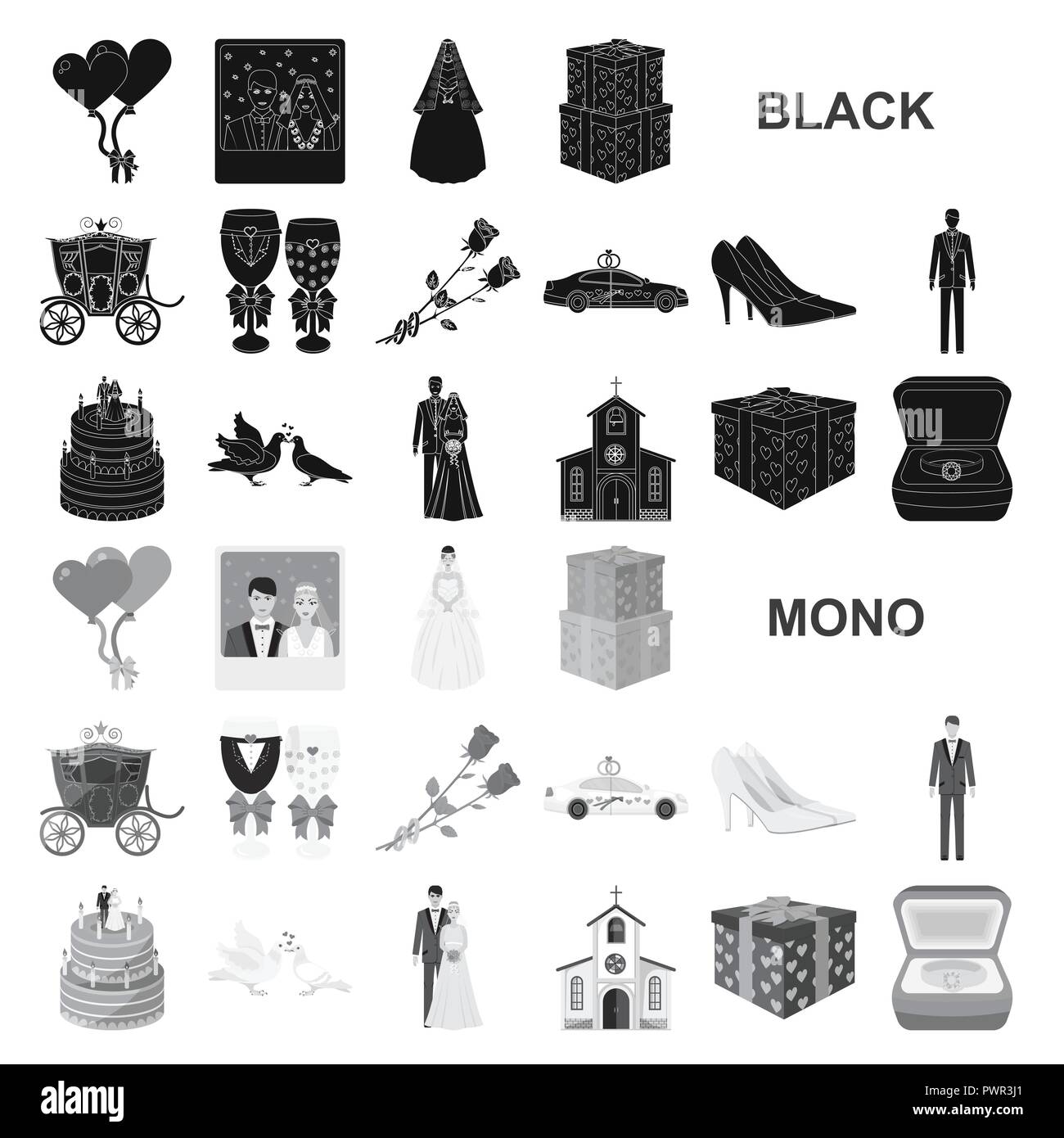 Wedding and Attributes black icons in set collection for design ...