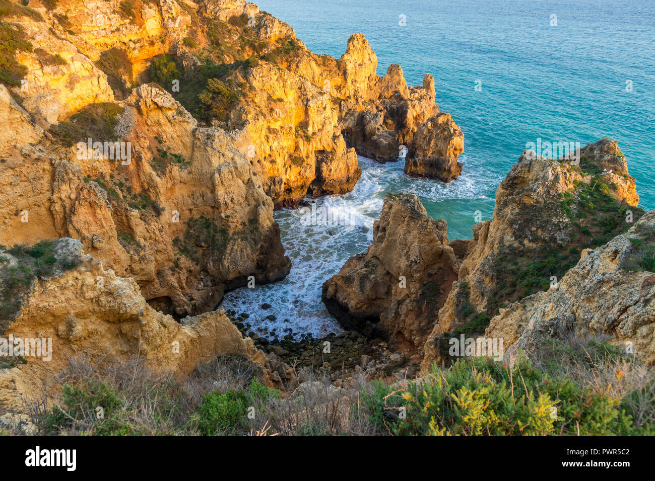 Limestone cliffs near Lagos, Portugal, Europe Stock Photo
