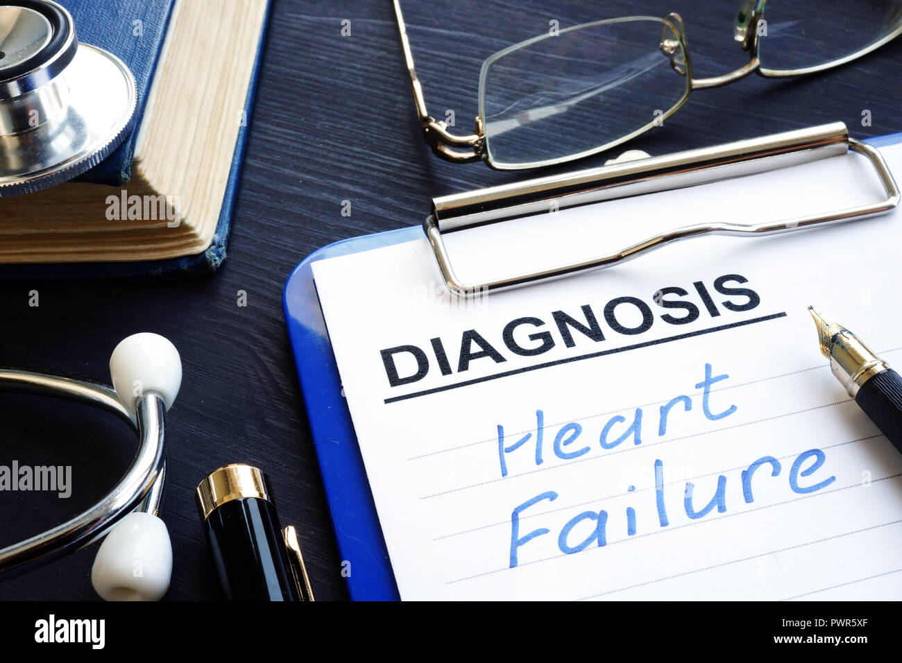 Medical form with diagnosis heart failure. Stock Photo