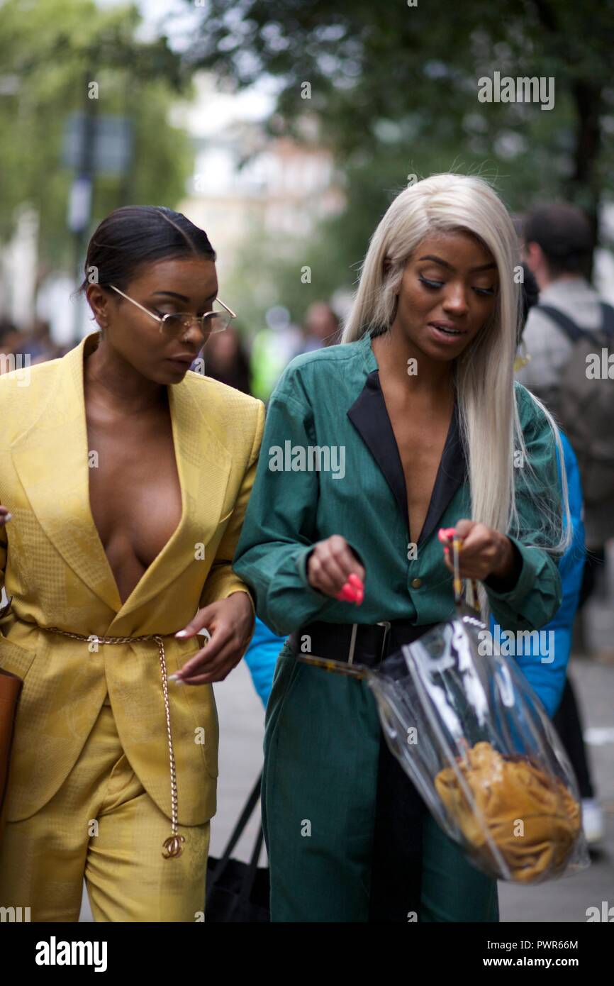 Fashionable women during London Fashion Week -Streetstyle Stock Photo