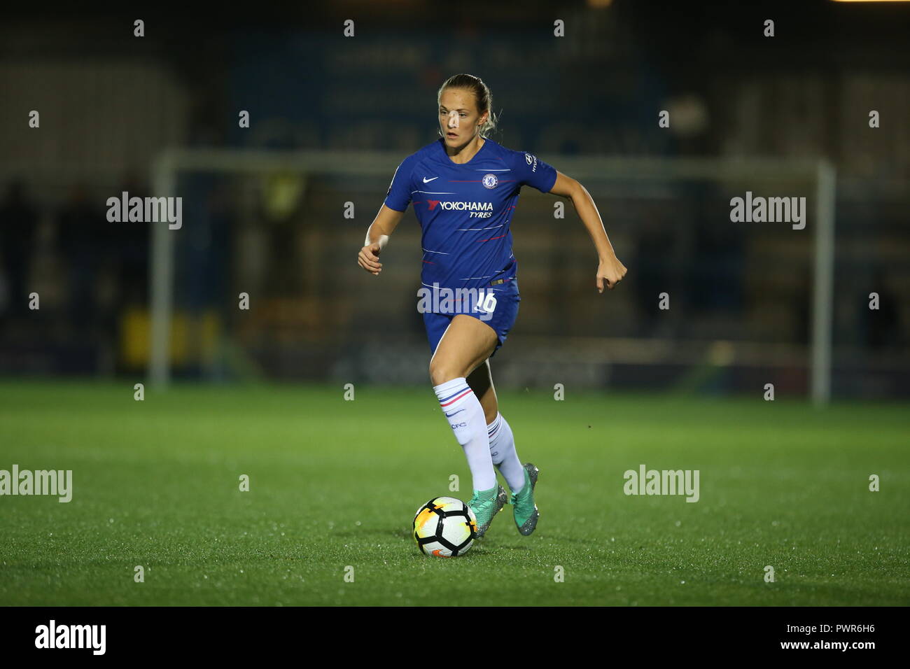 during the Women's Champions League first leg match at Kingsmeadow, London. PRESS ASSOCIATION Photo. Picture date: Wednesday October 17, 2018. See PA story SOCCER Chelsea Women. Photo credit should read: Steven Paston/PA Wire. . Stock Photo