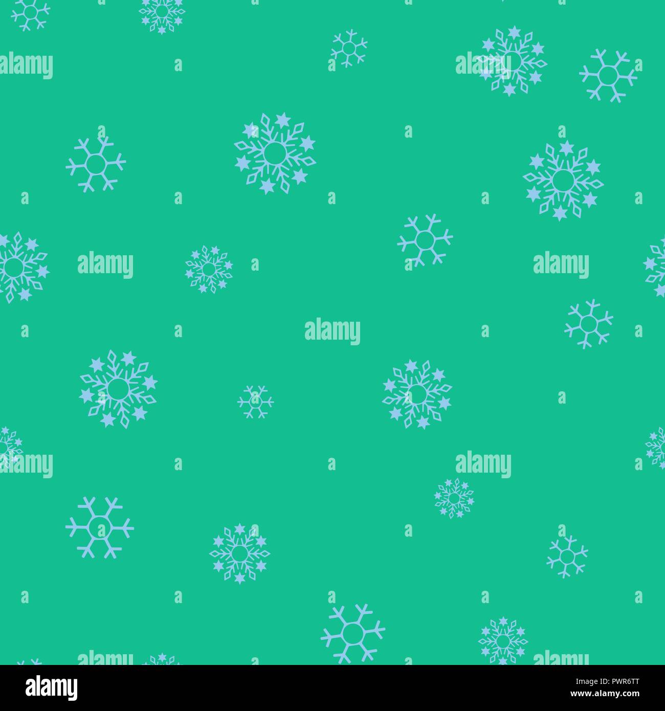 Blue snowflakes seamless pattern. Green background. Vector illustration. Stock Vector