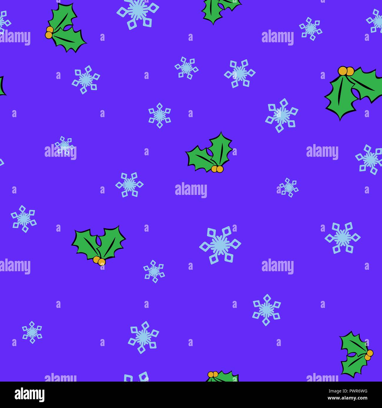 Christmas mistletoe and snowflake seamless pattern. Blue background. Vector illustration. Stock Vector