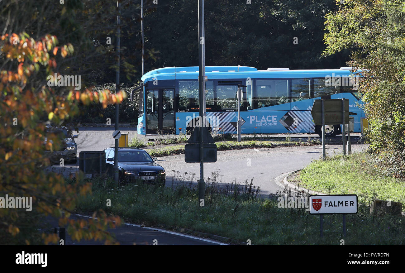 University of Brighton Shuttle Bus UB1 arriving at the Falmer Campus. 16 October 2018. Stock Photo