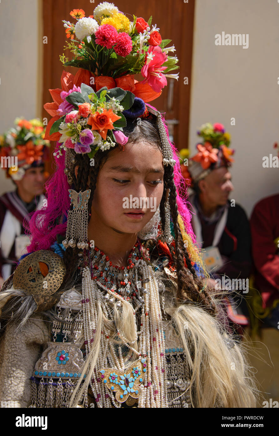 Aryan (Brogpa) in traditional costume, Biama village, Ladakh, India ...