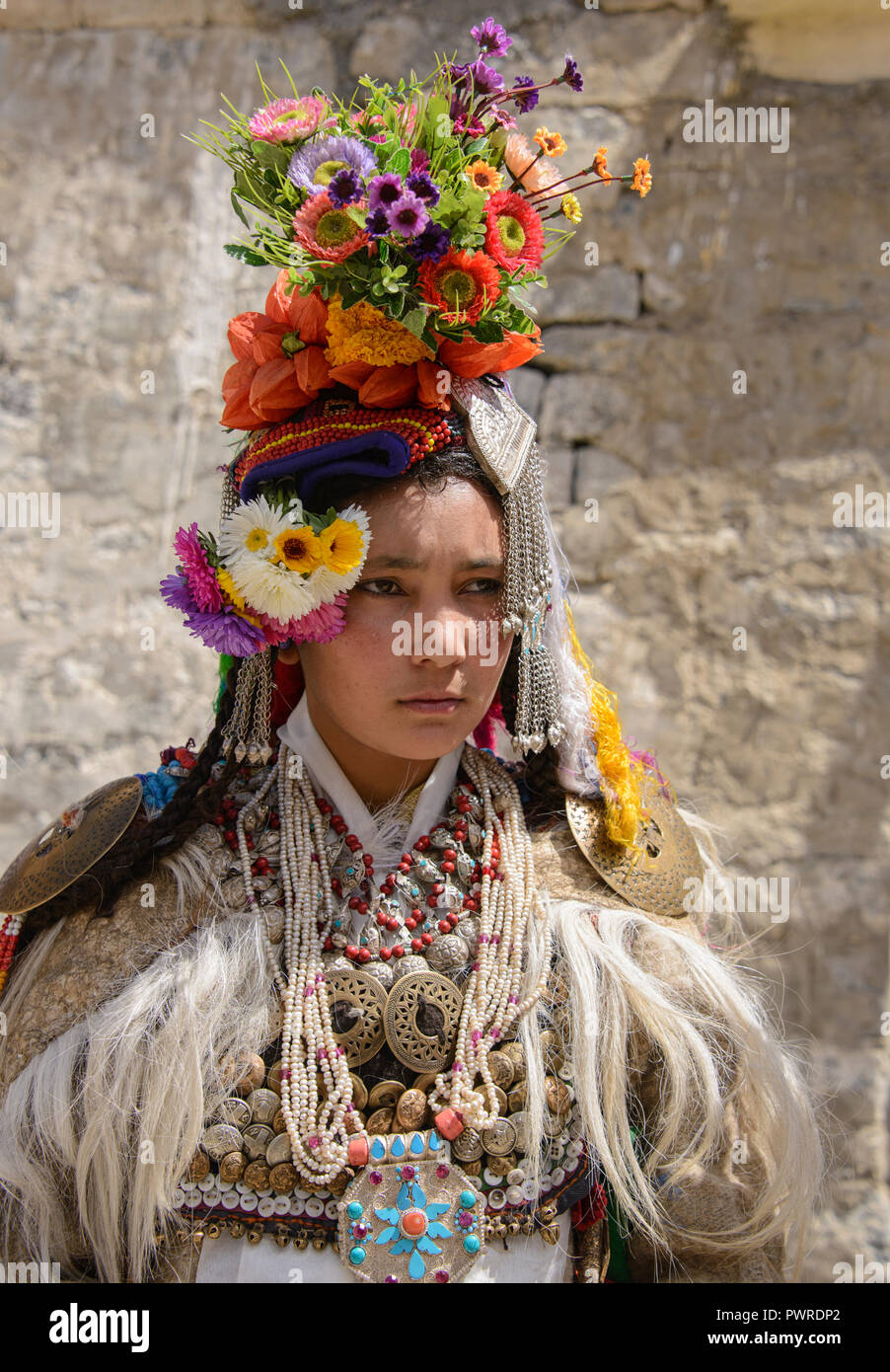 Aryan (Brogpa) in traditional costume, Biama village, Ladakh, India ...