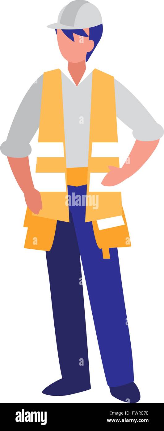 construction worker with safety equipment over white background, vector illustration Stock Vector