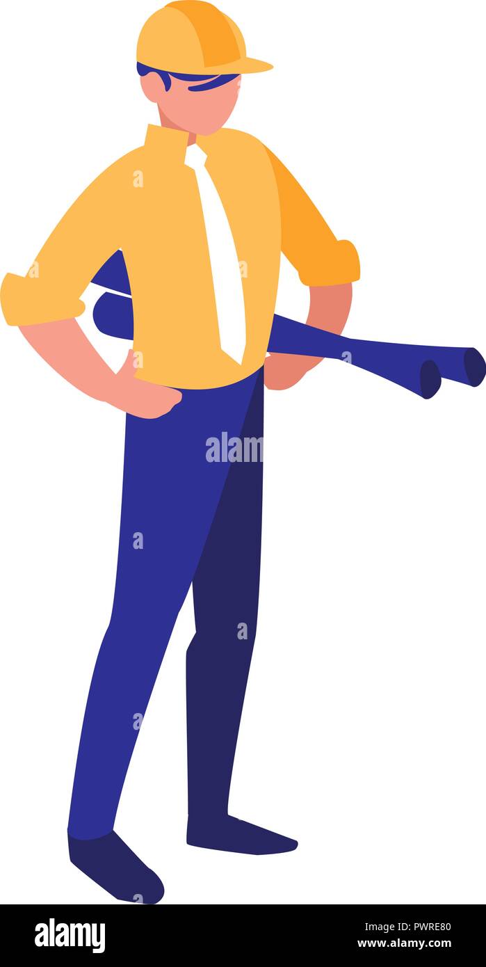construction worker with safety equipment over white background, vector illustration Stock Vector