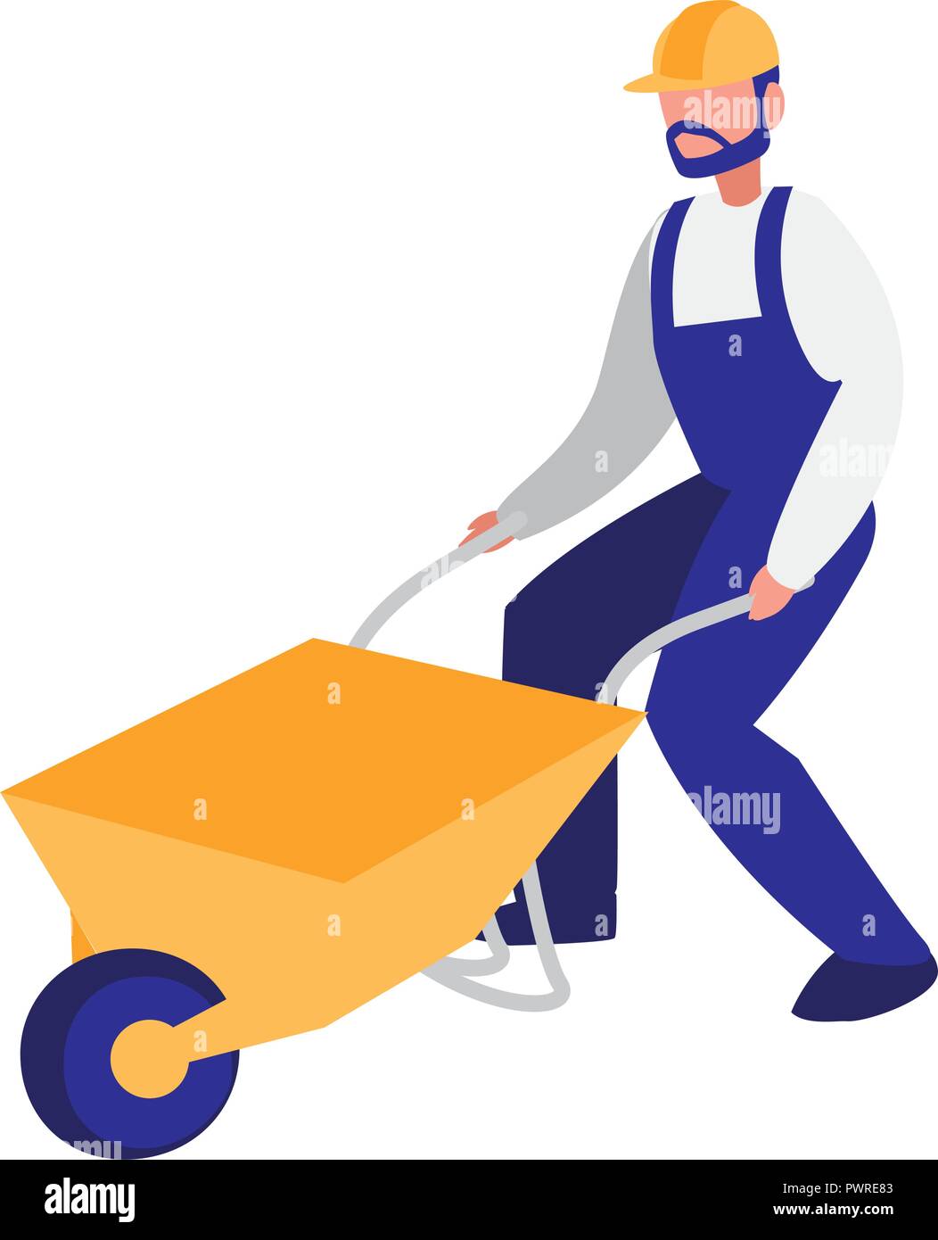 builder with wheelbarrow over white background, vector illustration ...