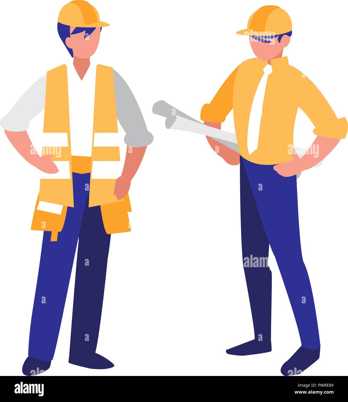 construction workers with tools over white background, colorful design. vector illustration Stock Vector