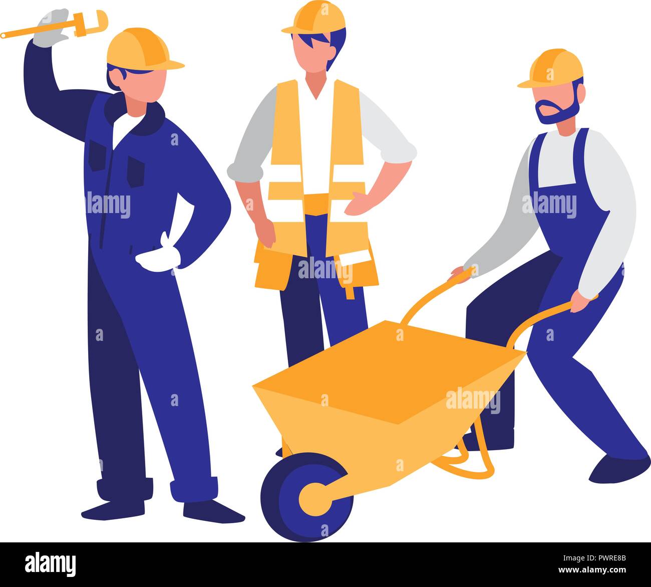 construction workers with tools over white background, colorful design. vector illustration Stock Vector