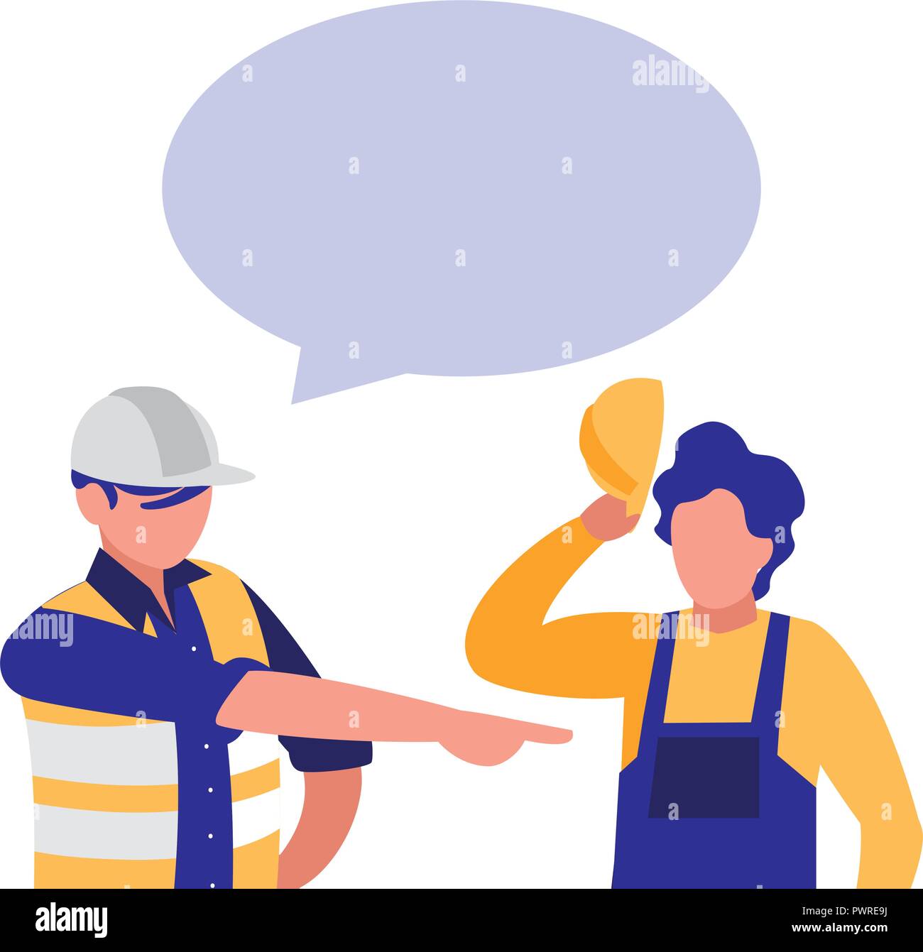 construction builders having conversation over white background, vector ...