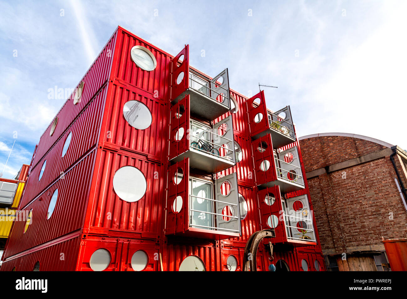 Container City - workspace studios made out of shipping containers in Trinity Buoy Wharf, London, UK Stock Photo