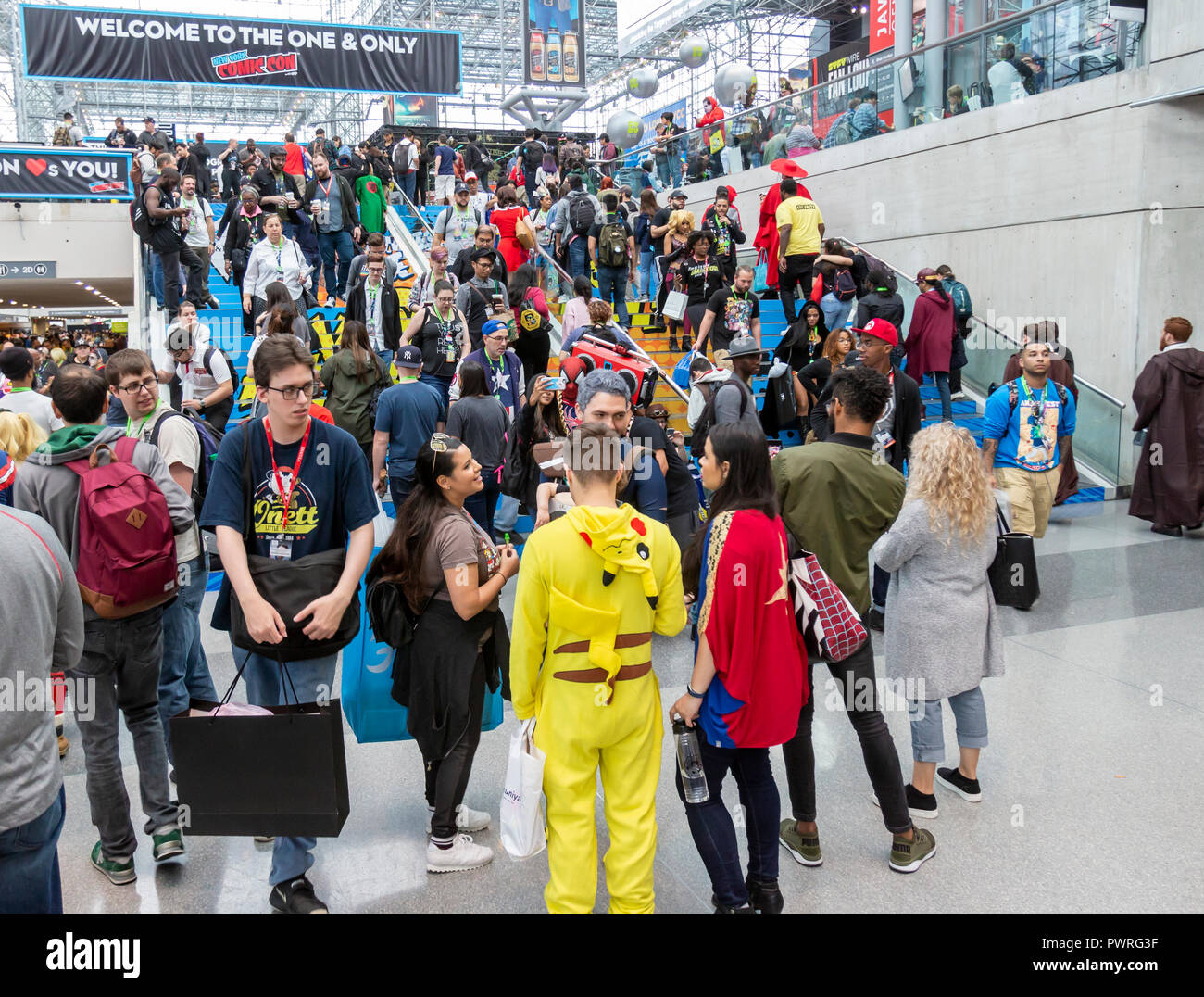 A crowd of visitors and fans to the New York Comic Con comic book and movie convention. Stock Photo