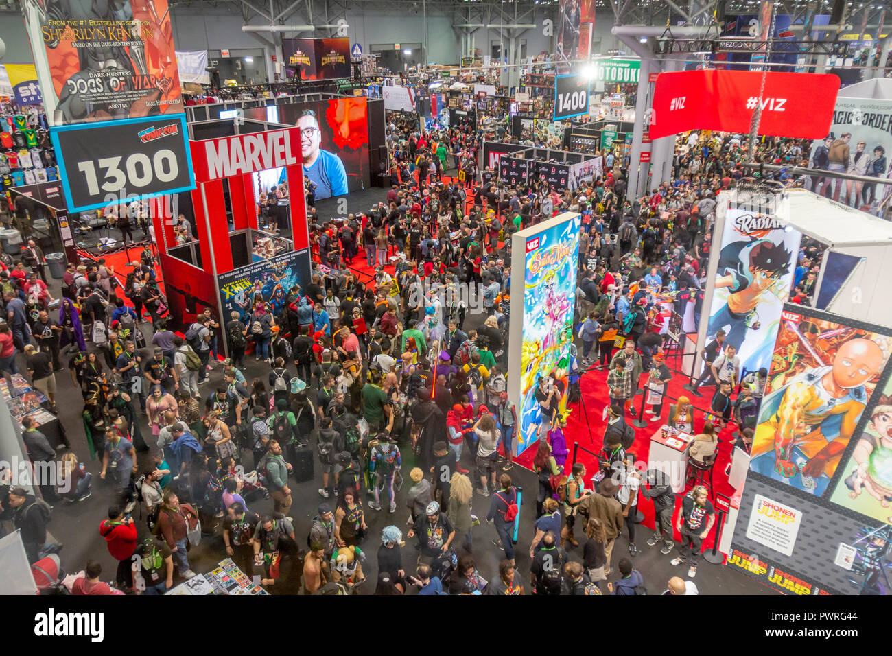 A crowd of visitors and fans to the New York Comic Con comic book and movie convention. Stock Photo
