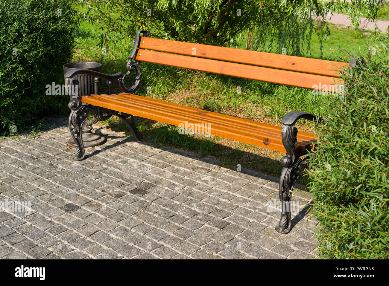 wooden bench, a seat in the park Stock Photo - Alamy