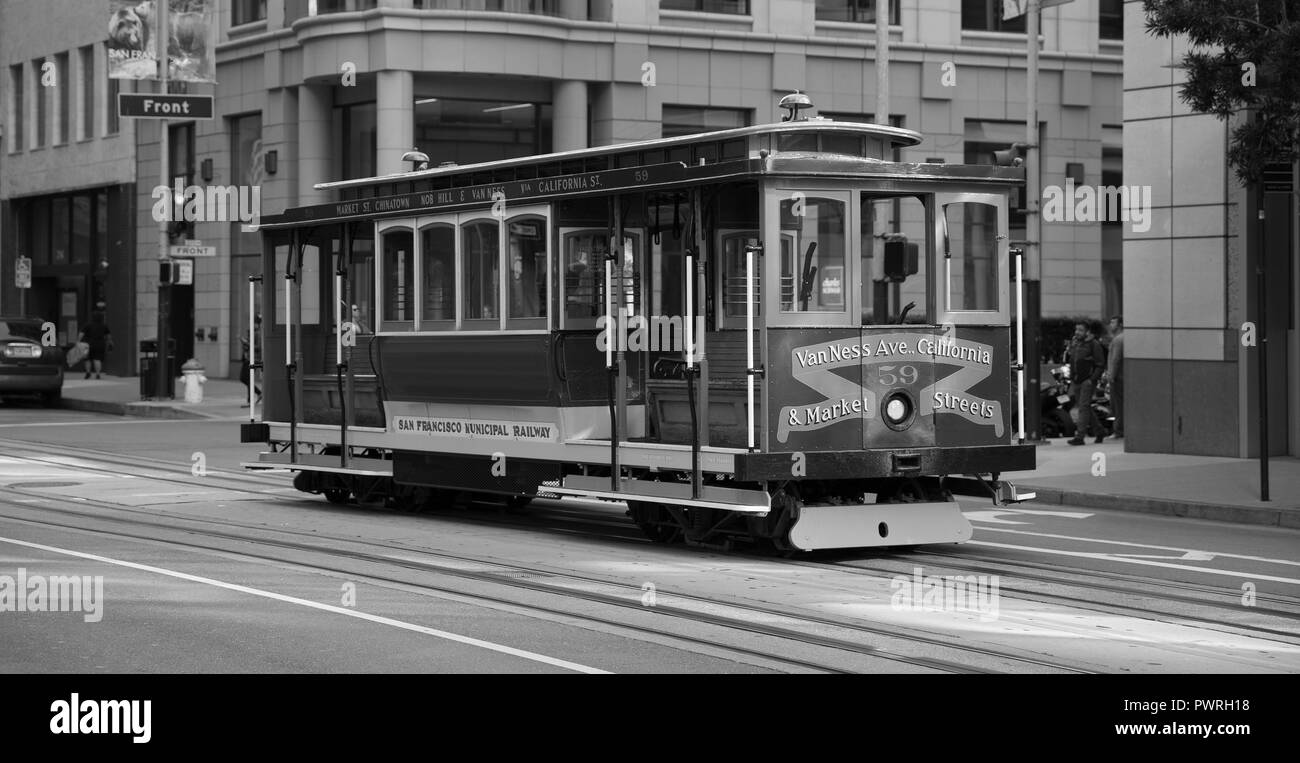 Tram on a street of San Francisco Stock Photo