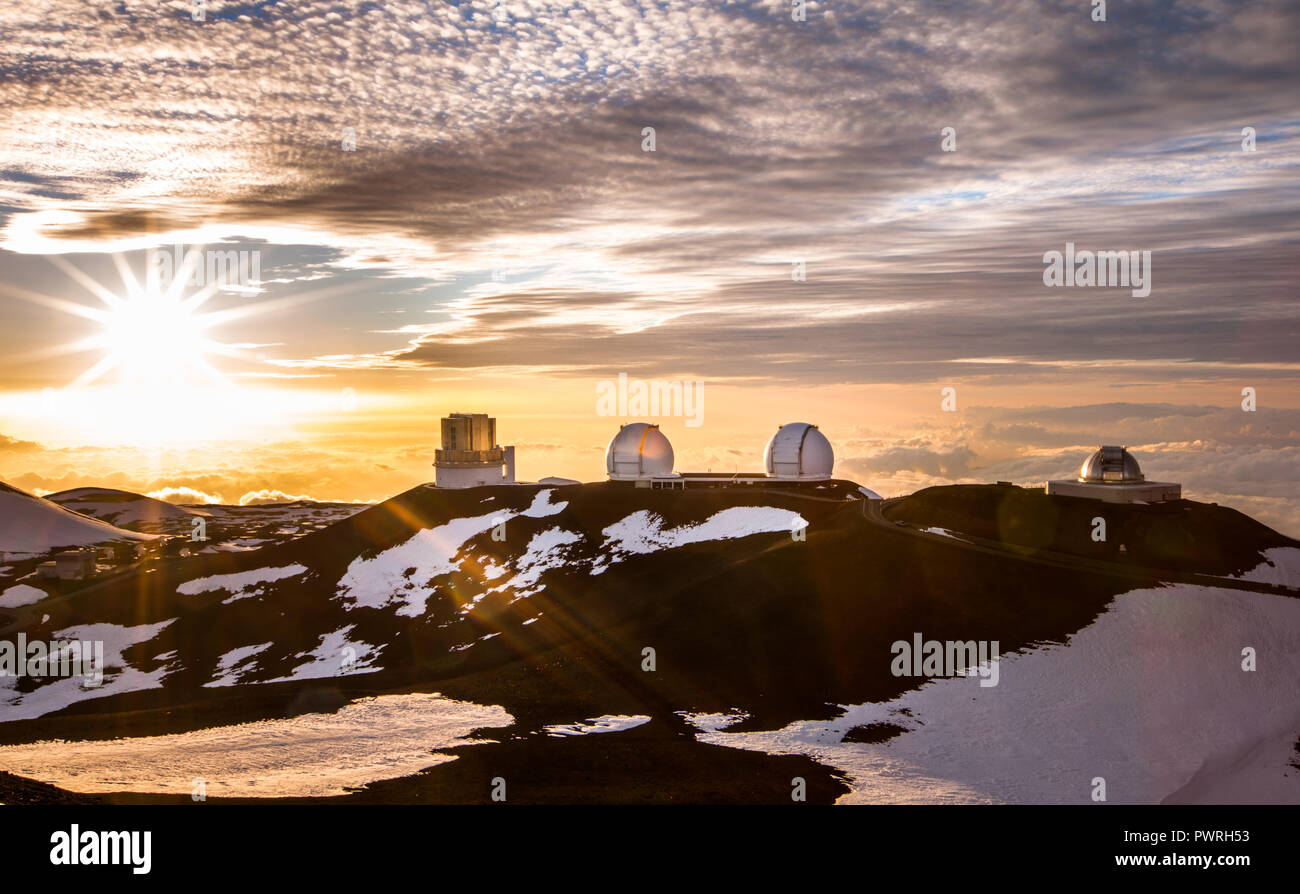 W.M. Keck Observatory nearing sunset atop Mauna Kea, Hawaii Stock Photo
