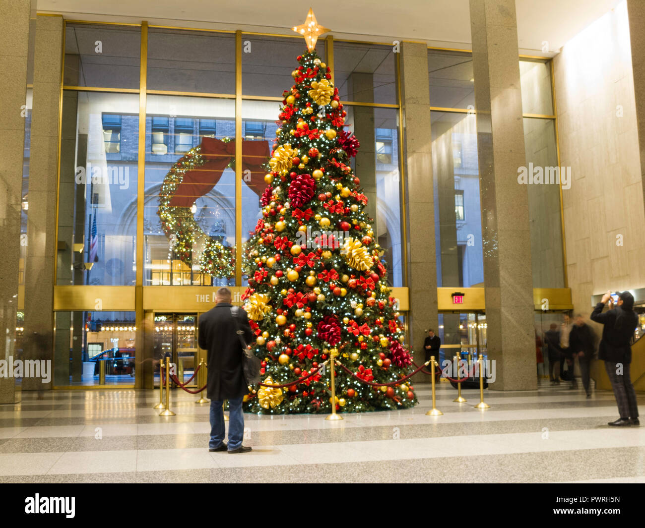 Christmas Tree, Lobby of MetLife Building, Holiday Season, NYC Stock