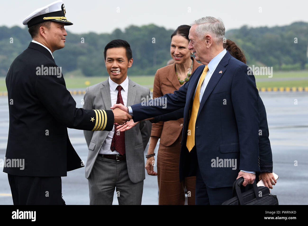 U.S. Secretary of Defense James N. Mattis arrives in Singapore ahead of an ASEAN defense ministers' meeting-plus, Oct. 17, 2018. (DOD photo by Lisa Ferdinando) Stock Photo