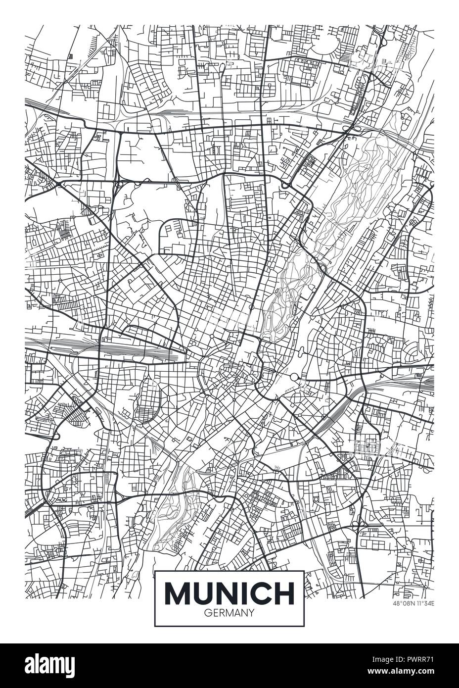 Detailed vector poster city map - Detailed Vector Poster City Map Munich Detailed Plan Of The City Rivers And Streets PWRR71