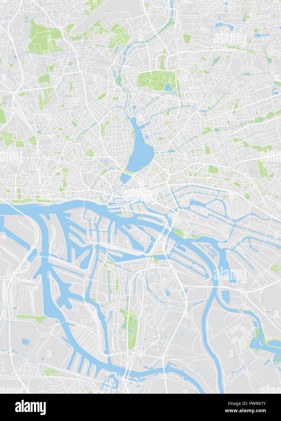Hamburg colored vector map detailed plan of the city, rivers and ...