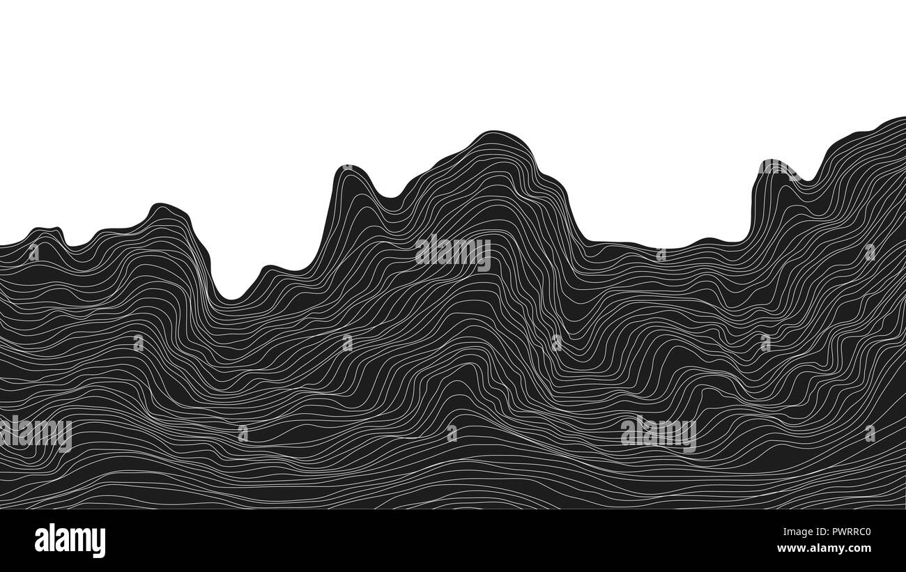 Abstract black and white background dynamic particle waves vector ...