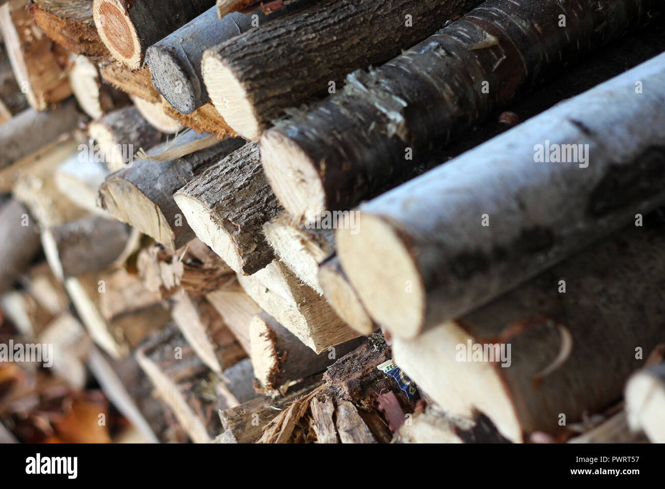 Fire Wood Pile in Autumnal Northern Vermont Stock Photo