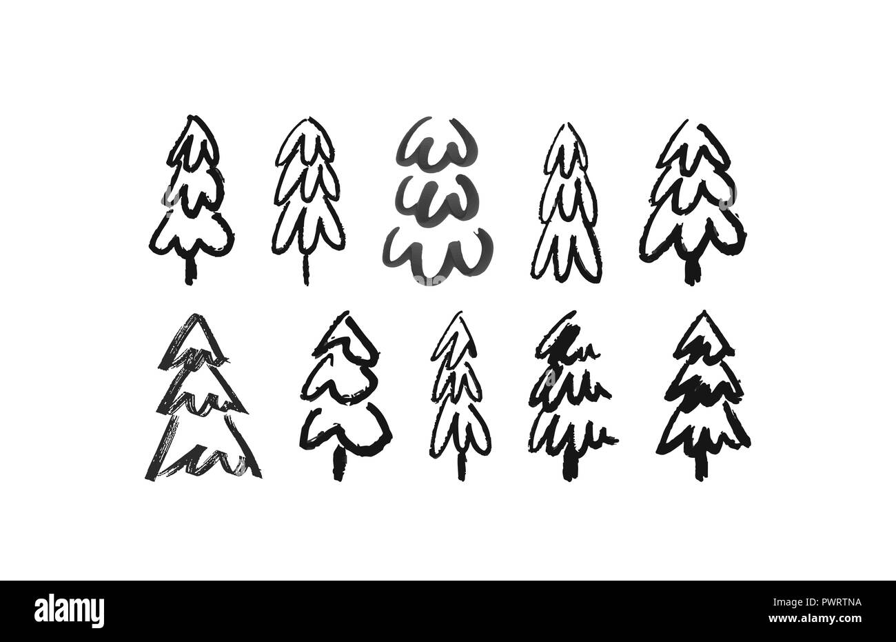 Christmas trees. Sketch a Doodle pine tree. Illustration hand drawn art. Stock Vector