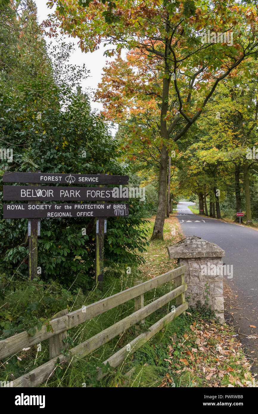 Entrance sign at Belvoir Park Forest in South Belfast, N.Ireland. (vertical) Stock Photo